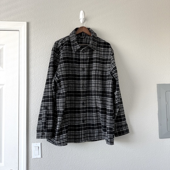 H&M Men’s Plaid Oversize Italy Black White Wool Blend Button down Shacket XL - Picture 1 of 6